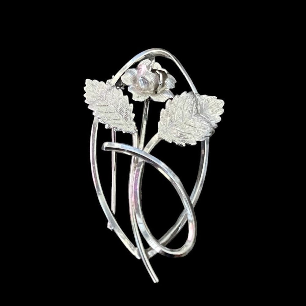 Vintage Signed Star Art Sterling Silver Floral Rose Figural Brooch Pin